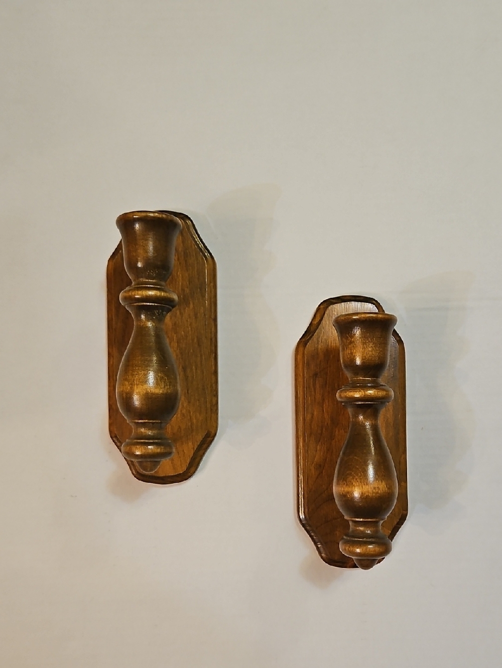Vintage Wooden Wall Sconce Pair in Warm Brown - Unbranded